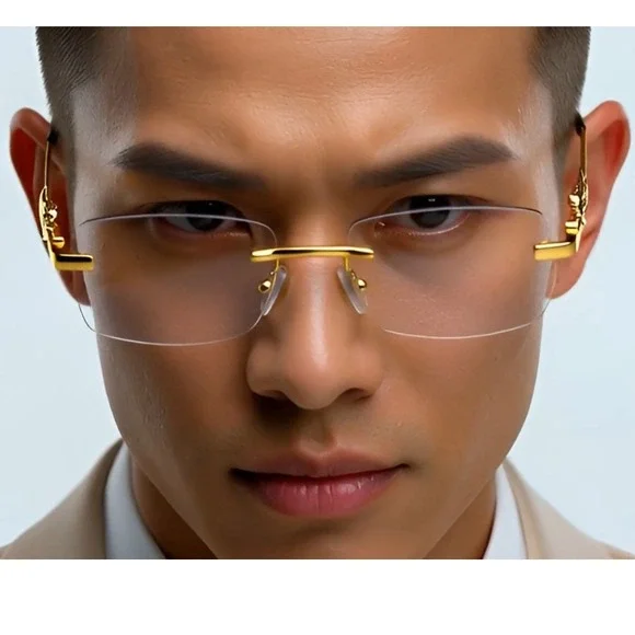 Clear Lens Eye Glasses Frameless Rectangular‎ Street Casual Style Sophisticated