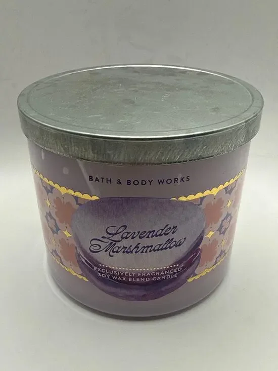 Bath & Body Works Lavender Marshmallow 3-Wick Candle New 14.5 oz Spring