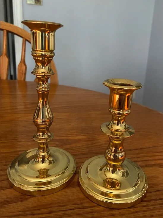 Gold Brass Candlestick Pair - Elegant Home Accents