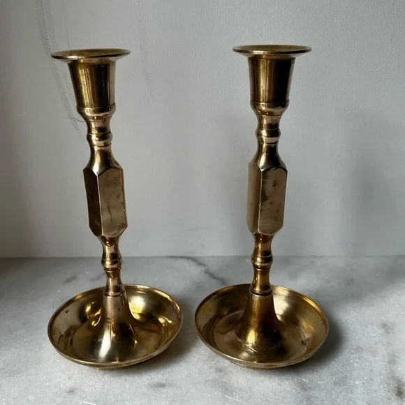 Elegant Gold Brass Candlestick Holders vintage set of 2