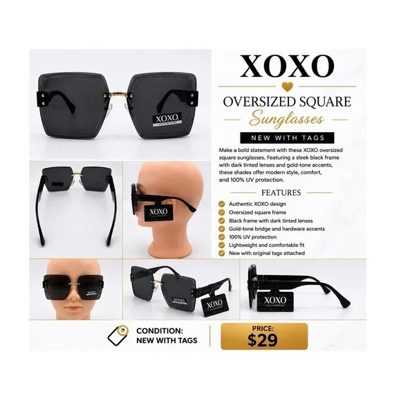 XOXO Square Oversized Black‎ Sunglasses NWT