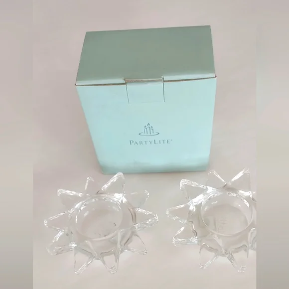 PartyLite Clear Glass Flaming Star Candle Holders. New In box
