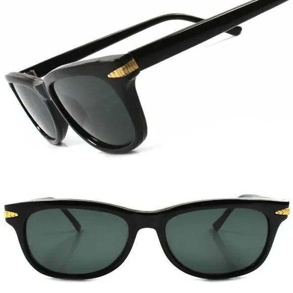 Vintage 80s Hipster Black Horn Rimmed Mens Womens Sunglasses