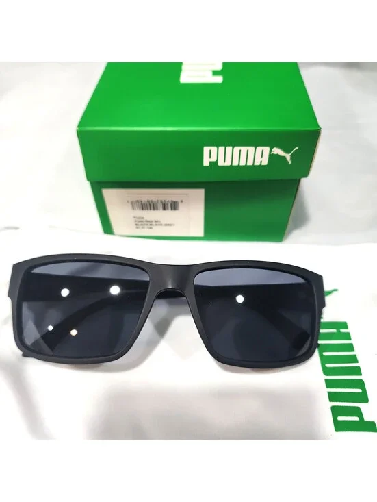 PUMA PU0015SA 001 Black Gray Rectangle Sunglasses 57-17 140 New Box Pouch
