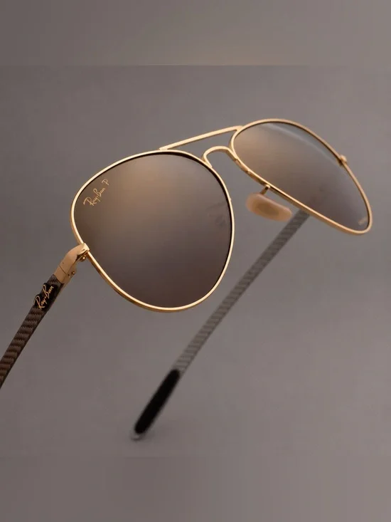 Ray-Ban Chromance Aviator Sunglasses Gold Brown Polarized Carbon Fiber RB8317CH