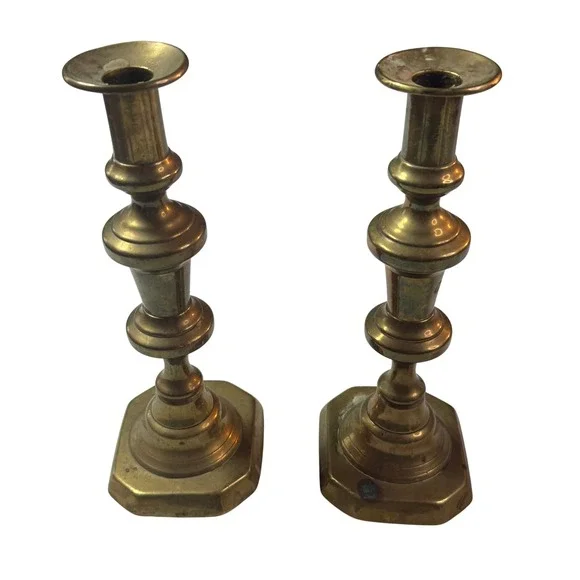 Vintage Brass Candlestick Holders Mid Century Home 9in Octagonal Regency Set 2