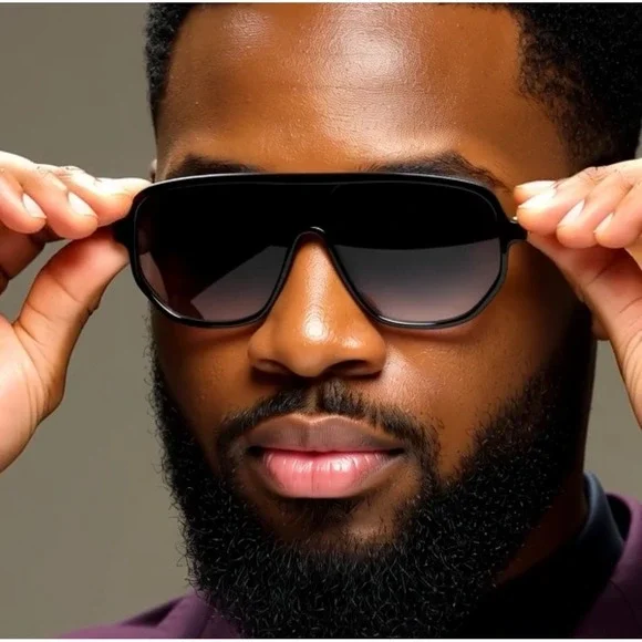 Sunglasses Men's Oversized Shield Fashion Shades Black Gold Accent UV400 Protect
