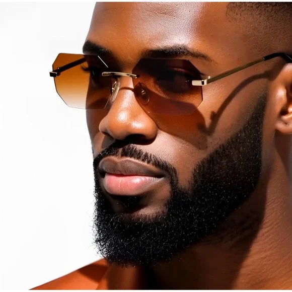Men‎ Sunglasses Brown Lens Frameless Hip Hop Street Trendy Style Classic Retro