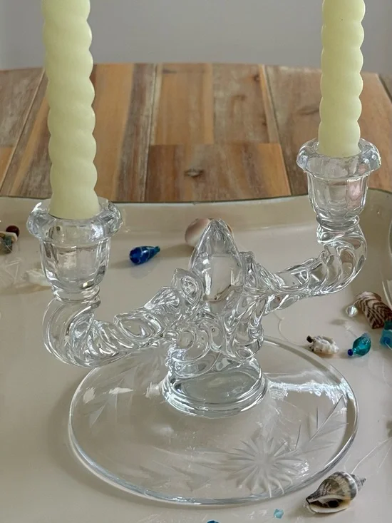 Vintage New Martinsville Glass Double-light Candlestick Holder