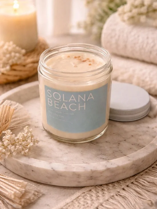 Solana Beach Lotus Musk Sea Salt Candle | Coastal Fresh Spa Scent | Glass Jar
