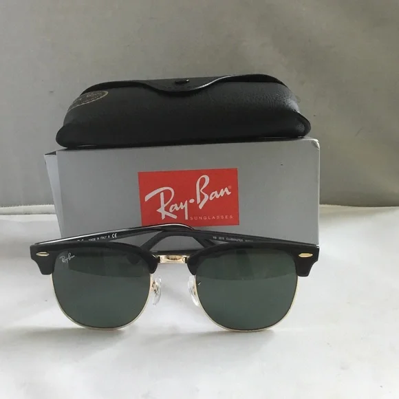 Ray-Ban Men’s Clubmaster Sunglasses - Black/Gold with Green Lenses