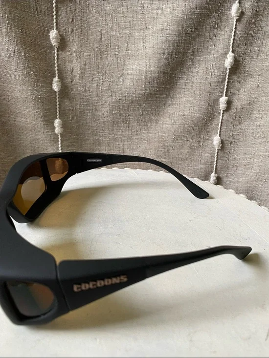 Cocoons Wide Line Black Polarized Wrap-around  Sunglasses Amber Lenses