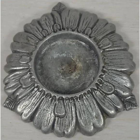 Sunflower Candle Holder Silver Pewter‎ Tone Metal Floral Votive Base EBJ De