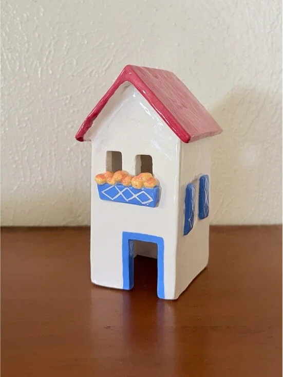 Tea Light Candle House Mediterranean Whimsy Hand Painted