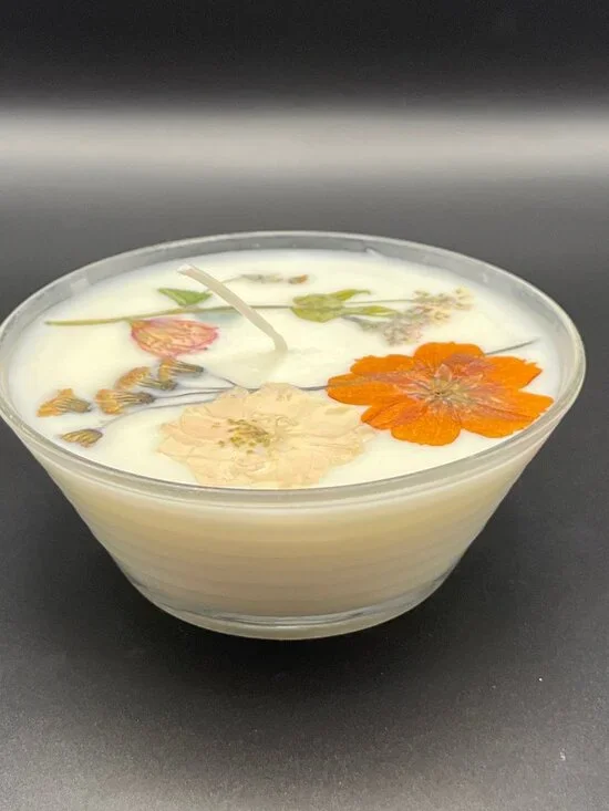 Sunset Bloom Ribbed Glass Bowl Soy Candle