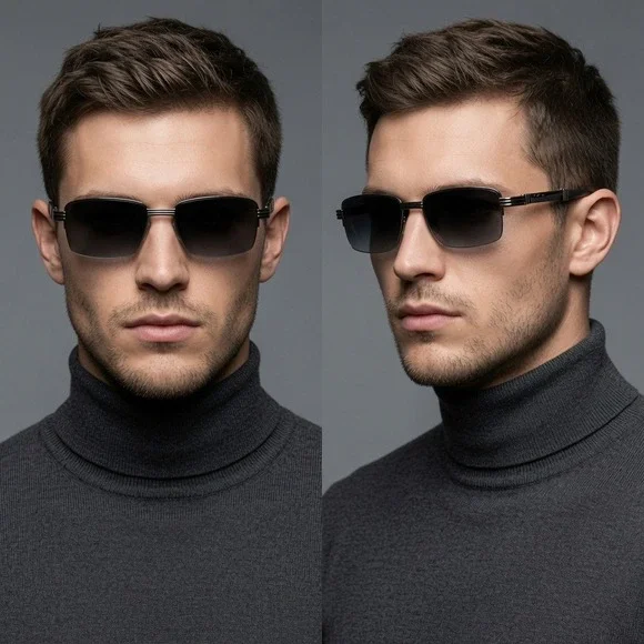 Mens Sunglasses Luxury rimless spectacles designed right metallic bridge hinge