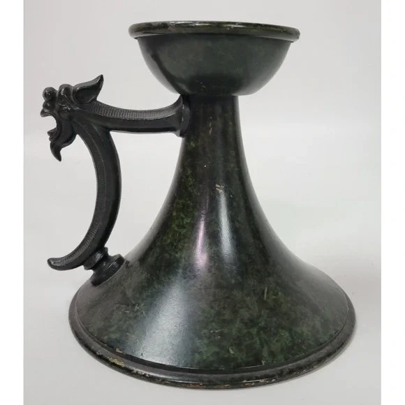 Vintage Brass Gothic Revival Candlestick Holder w. Gargoyle Handle
