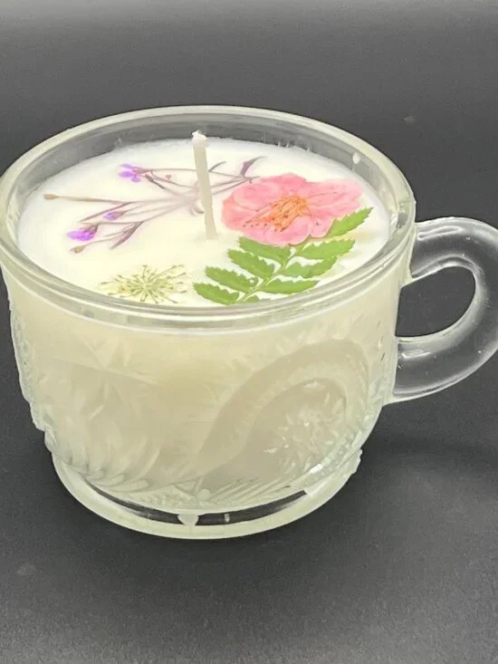 Soft Rose Frosted Glass Teacup Candle