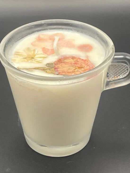 Peach Blossom Clear Glass Mug Candle