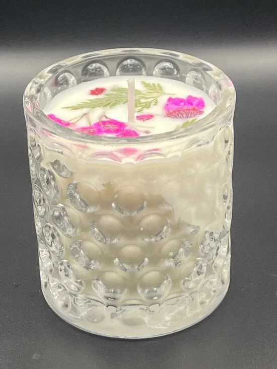 Pink Posy Clear Bubble Glass Votive Candle