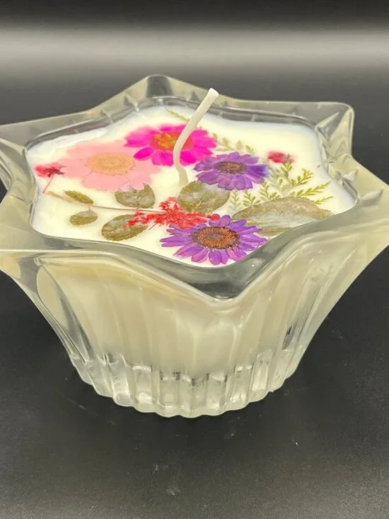 Starburst Glass Bowl Lavender Field Candle