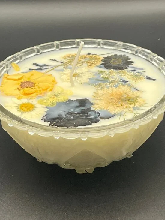 Pressed Glass Bowl Midnight Garden Candle