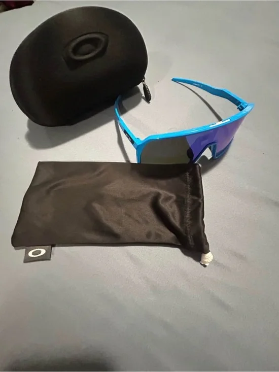 Oakley Bright Blue Shield Sunglasses with Purple Mirror Lens