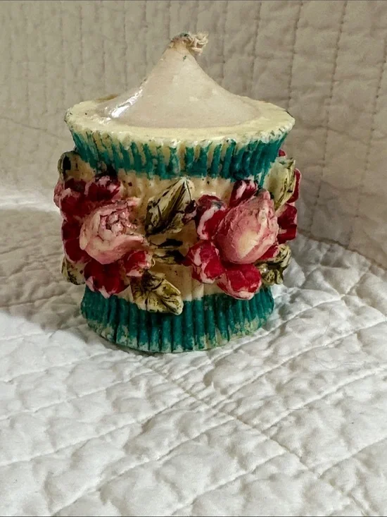 Vintage Hand Painted Hand Carved Floral Decorative Candle Rose 🌹