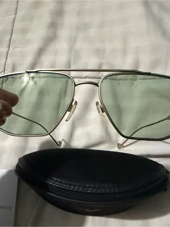 Gold Frame Aviator Sunglasses with Light Green Lenses// Emporio Giorgio Armani.