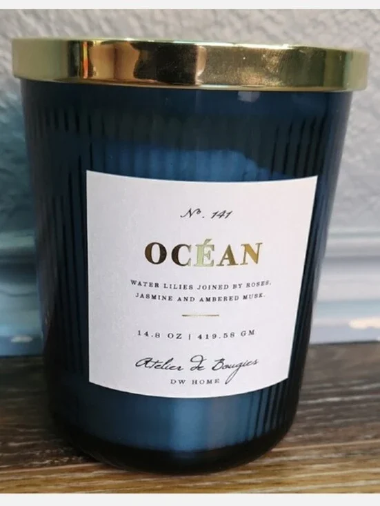 DW Home Ocean Scented Candle Water Lilies Roses Jasmine Ambered Musk