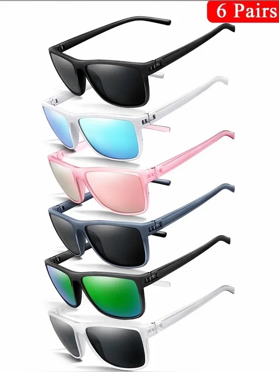 6-Pack Fashion Sunglasses Set in Black, White, Pink, Blue, Green