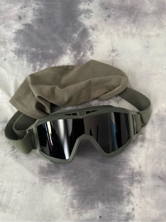 Tactical Olive Green Goggles with Mirrored Lens
