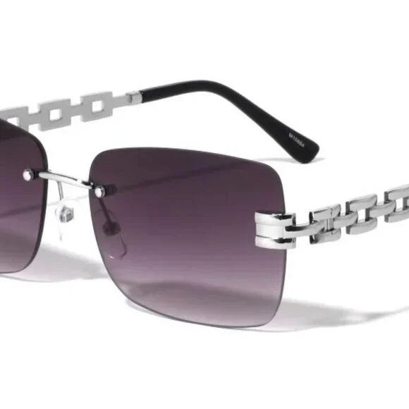 Men Sunglasses‎ Black Lens Rimless Luxury Retro Shades Silver Metal Lentes Gafas