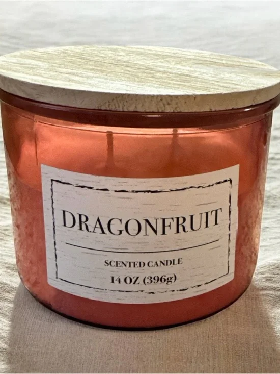 Dragonfruit Scented Candle - Pink Glass with Wood Lid