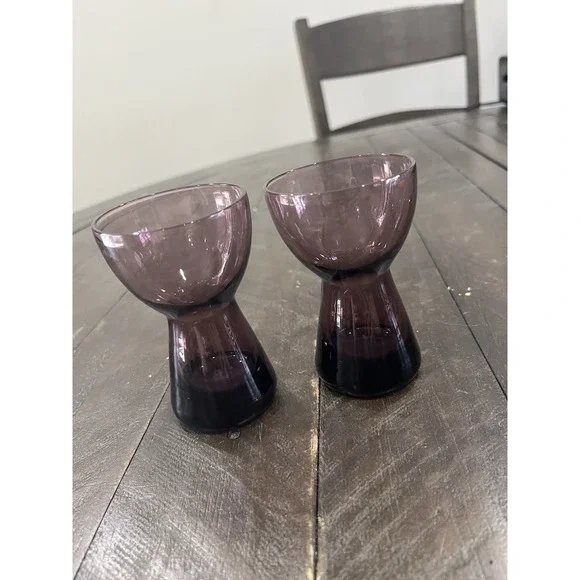 2‎ Morgantown Glass Amethyst Purple Candlestick Holders Barton Pattern MCM