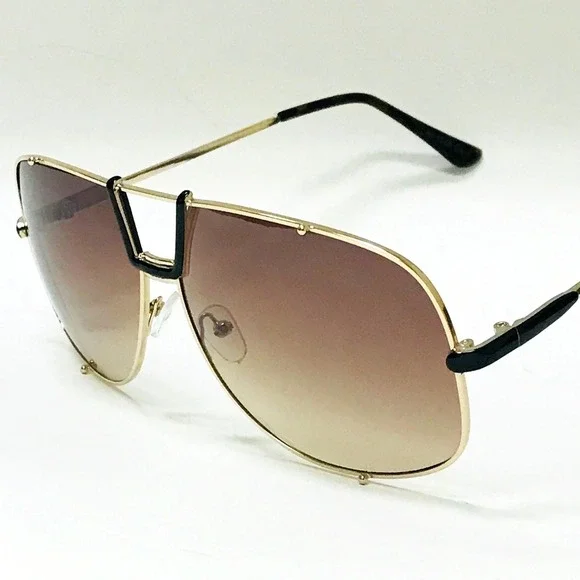 Sunglasses‎ Gold Frame Brown Lens Fashion Pilot Sun Glasses Men UV400 Protection