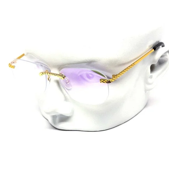 Rimless Sunglasses Gold Frame Purple‎ Mirror Lens Fashion Trendy Hip Hop Style