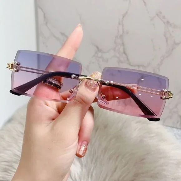 Men‎ Women Hip Hop Sunglasses Square Rimless Clear Lens Diamond Cut Migos Lentes