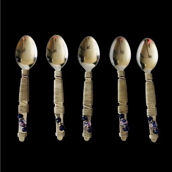 Handmade Stainless Steel Teaspoons Set of 5 Beaded South Africa Artisan NWOT