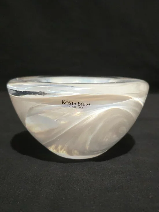 KOSTA BODA Atoll Votive Candle Holder - White Clear Swirl