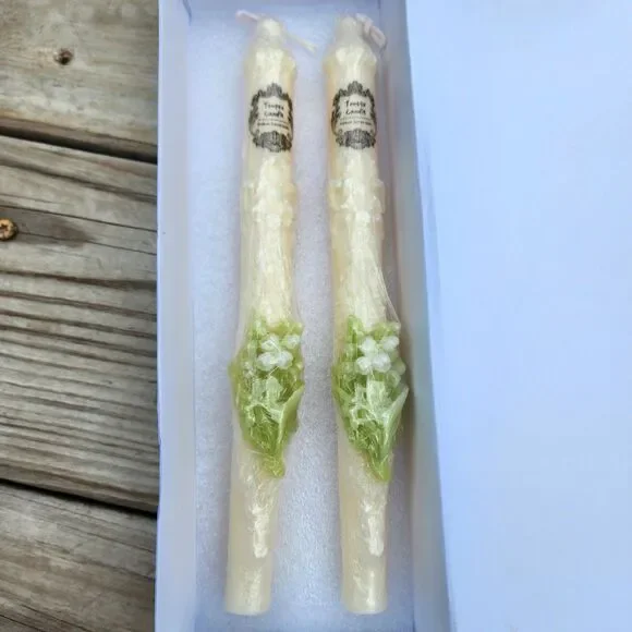 TONTTU 2 Set Lily Of The Valley Ivory Taper Scented Handmade Soy Candles 8.6