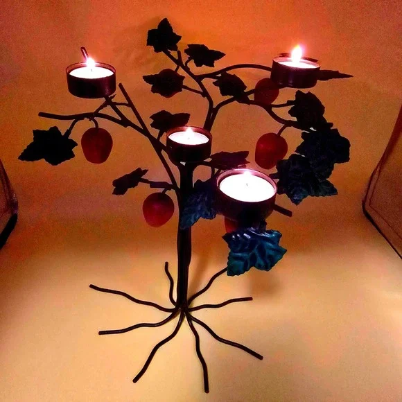 Rustic Farmhouse Metal Apple‎ Tree Votive Tealight Candle Holder Decor 4 Holders