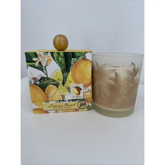 Michel Lemon Basil Soy Wax Candle 14 oz 65-80 Hours Non Toxic All‎ Natural