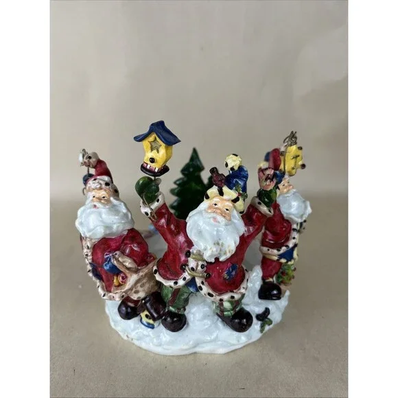 VTG Santa Claus Country‎ Candle Jar Holder Folk Art Christmas Decoration