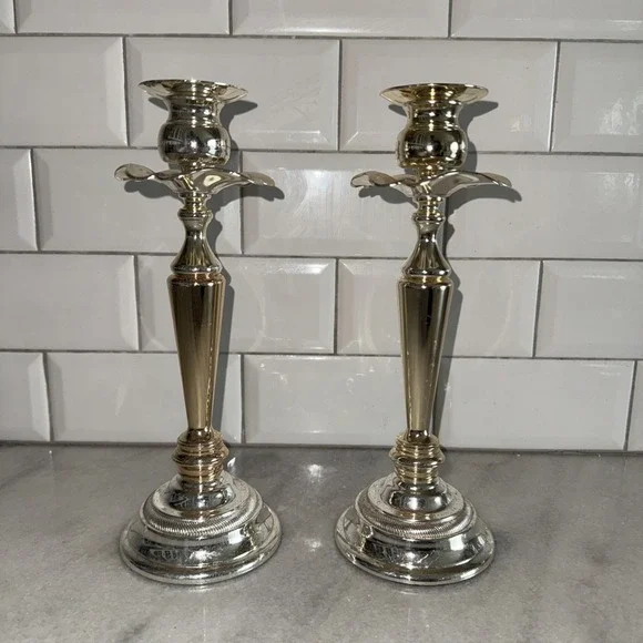 Vintage Pair Of Gorham 11.25 '' Tall Silver Plated‎ Candle Stick HolderES0001