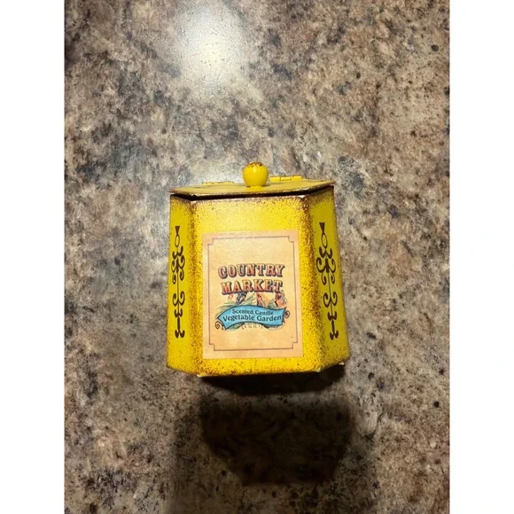 Country Market Vegetable Garden Scented Candle Yellow Hexagon‎ Metal Tin Hinged