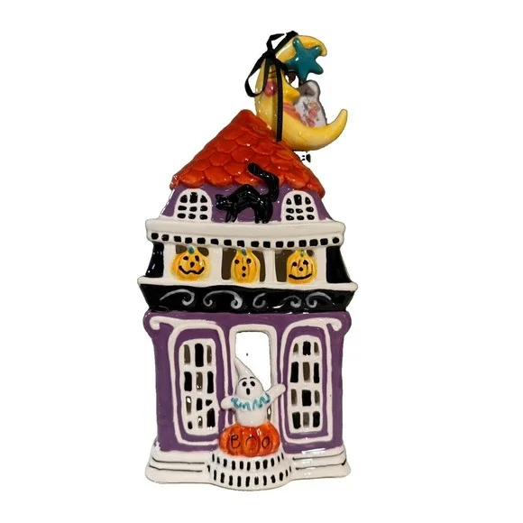 NEW Blue Sky Clayworks FOLK ART Halloween Mansion Tealight Candle House 10