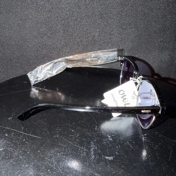 OWL Half Frame Sunglasses /Black Silver Frame /Black Lens. UV400