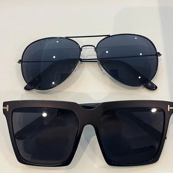 Women Black Aviator and Square Sunglasses Set - Unbranded