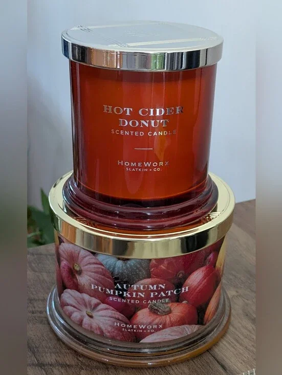 Slatkin + Co. Hot Cider Donut & Autumn Pumpkin Patch Scented Candle Bundle